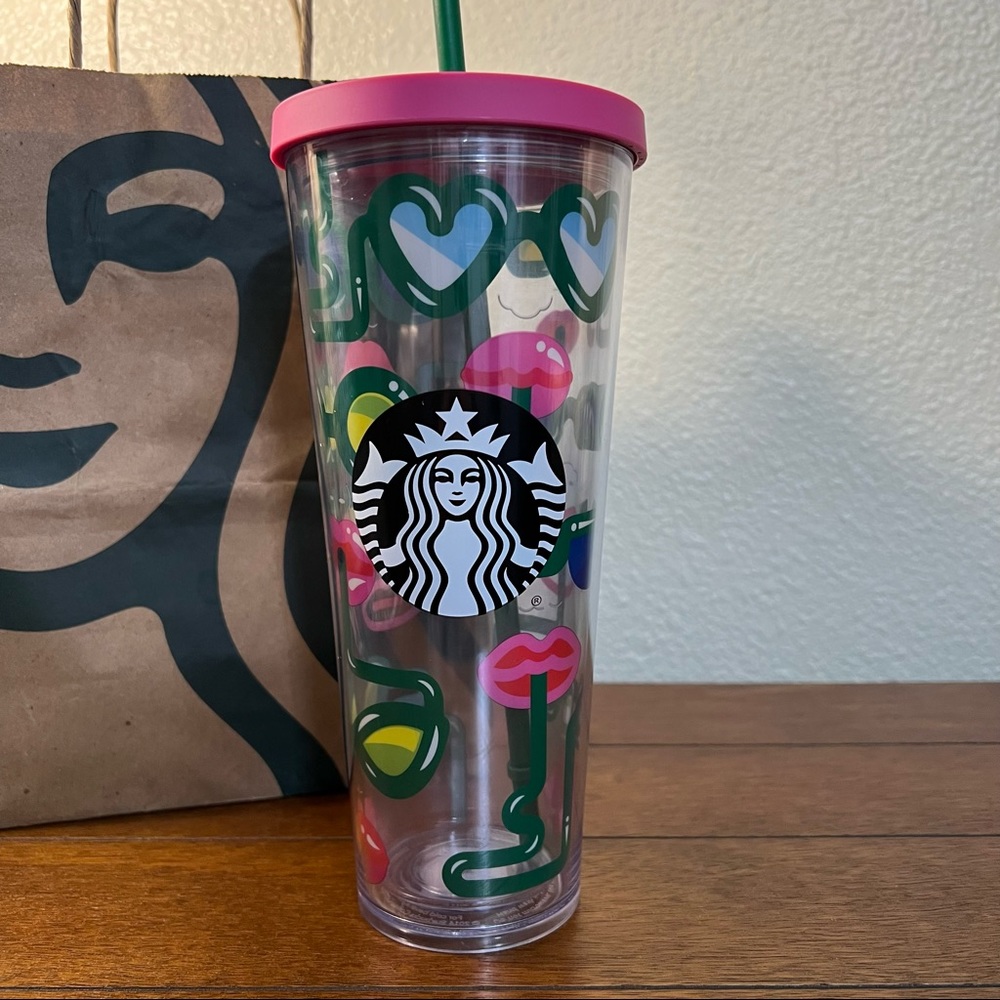 NWT Starbucks 2014 24oz Heart Lips Crazy Straw & Sunglasses Tumbler
